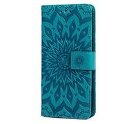 OnePlus Nord CE4 Lite - Funda de piel sintética a prueba de golpes con diseño de girasol en relieve con soporte para tarjetero, funda protectora delgada de TPU para OnePlus Nord CE4 Lite, color azul