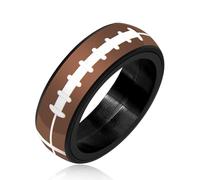 Oneress Anillo deportivo de resina audaz para hombre, banda de acero giratoria, elegante anillo de promesa negro para mejores amigos, joyería de moda atlética, regalo para chicos activos YA5037 Rugby