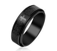 Oneress Anillo religioso cristiano de la Biblia para aliviar la ansiedad y el estrés, anillo negro de titanio de acero de titanio con escritura cristiana, anillo giratorio de cruz para hombres, marido