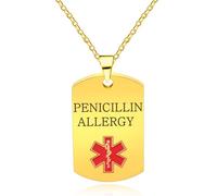 Oneress Collar Alergia Penicilina, Tag Info Médica Dorado, Alerta Diabetes I Y Memoria YA5217 Gold PENICILLIN