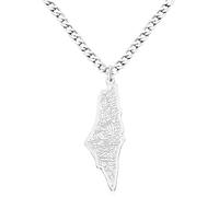 Oneress Collar Caligrafía Árabe, Pendentif Mapa Palestina Chapado en Platino, Joyería Islámica de Acero Inoxidable, Collar Fe Musulmana, Y5136-Blanco