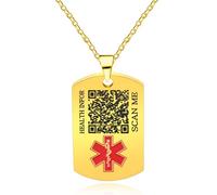 Oneress Collar Código QR, Tag Escaneo Dorado, ID Médica Duradera YA5217 Gold QR CODE