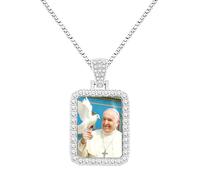 Oneress Collar con dije del Papa Francisco, joyería católica de acero inoxidable, collares con foto personalizada para mujeres, hombres, seres queridos, regalo cristiano - YA5955, Acero inoxidable
