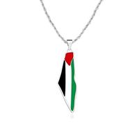 Oneress Collar con Mapa de Palestina, Joyería de Orgullo Árabe, Cadena de Acero Inoxidable Duradera, Colgante de Herencia del Medio Oriente para Mujeres Y5140-Blanco