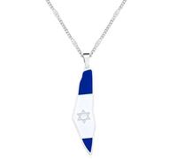 Oneress Collar Contorno Israel, Pendentif Mapa de Jerusalén en Esmalte, Collar Fe Judía, Joyería Souvenir Israelí para Hombres y Mujeres Y5139-Blanco