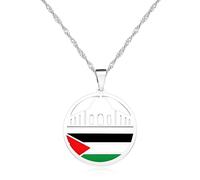 Oneress Collar Cúpula Mezquita Al-Aqsa, Pendentif Fe Árabe Chapado en Platino, Joyería Religiosa Islámica, Regalo Eid Ramadan para Familia Musulmana Y5137-Blanco