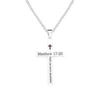 Oneress Collar de cruz de acero inoxidable | Colgante con versículo bíblico grabado | Collares de cruz de Jesús Salvador | Joyería personalizada de Mateo 17:20 | Regalo de energía curativa y