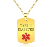 Oneress Collar Diabetes II, Colgante ICE Dorado, Alerta Sangre AB+ Para Mujeres YA5217 Gold TYPEII