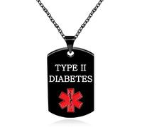Oneress Collar Diabetes Tipo II, Placa ID Acero Inoxidable Negro, Impermeable, Recomendado Por Enfermeras Para Mujeres YA5217 Black TYPEII