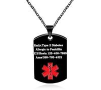 Oneress Collar DIY ID, Colgante Fe+Emergencia Negro, Joya Alergias Profesoras YA5217 Black DIY