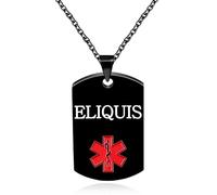 Oneress Collar Eliquis ID, Chapa Info Negra, Joya Salud Crónicos Para Padres & Supervivientes YA5217 Black ELIQUIS