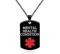 Oneress Collar Salud Mental ID, Chapa Contacto Negra, Joya Alerta Ansiedad Para Mujeres YA5217 Black MENTAL