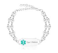 Oneress Pulsera blanca tipo 1, etiqueta de identificación de emergencia, alerta de anticoagulante, pulseras SOS grabadas, diseño de corazón, joyería méd YA5198