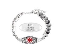 Oneress Pulsera con piedra para enfermedades del corazón, con cuentas de lujo, alerta médica YA5493
