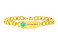 Oneress Pulsera de alerta de emergencia con cadena de eslabones cubanos, joyería médica para hombres y mujeres, pulseras de identificación de emergencia de color dorado con emblema médico y símbolo de