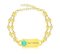 Oneress Pulsera Gold Tipo 2, Etiqueta de Identificación Médica para Personas Mayores, Alerta de Enfermedades Raras, Dije de Emergencia Impermeable, Joye YA5200