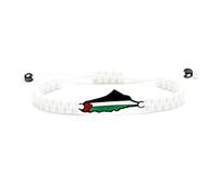 Oneress Pulsera palestina Con cuentas de mapa, joyería de cuerda elástica con dije de fe, regalo religioso cristiano para ella o él YA5882 Blanco-Negro