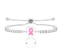 Oneress Pulsera Tennis Cinta Rosa, Slider Bolo CZ Ajustable Cobre Joyería Esperanza Fe Regalo Mujer & Amigas YA6221-White
