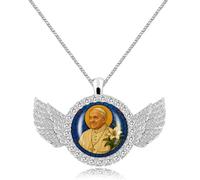 Oneress YA5956 - Collar con dije de ala del Papa Francisco, collares con foto personalizada para mujeres, hombres, seres queridos, colgante de ángel de la Santa Sede, regalo cristiano, Acero