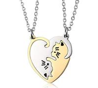 Oneroomone 2 piezas Collar para Parejas con Colgante de Gato, Collar Pareja Oro Plata, Collar con Colgante de Rompecabezas, el Mejor Regalo para ti y tu Amante