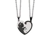 Oneroomone 2 piezas Collar para Parejas con Colgante de Rompecabezas de Gato, Plata Negra, el Mejor Regalo para ti y tu Amante