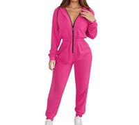 Onesie - Mono de manga larga para mujer, con capucha y cordón, chándal cálido de invierno, informal, suave forro polar, cómodo, elegante, talla grande, rojo, S