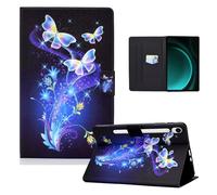 ONETHEFUL Carcasa Libro Funda Tablet Samsung Galaxy Tab S9 FE/S9 2023 11 Pulgadas Cover Fundas Protector con PU Cuero y Soporte - Flor Mariposa