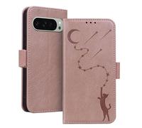 ONETHEFUL Funda para Google Pixel 9 Pro XL Carcasa Premium PU Piel Case Protectora Función de Soporte Tarjetas Folio Magnética Google Pixel 9 Pro XL Tapa Rosa