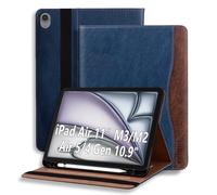 ONETHEFUL Funda para iPad Air 6 M2 2024/iPad Air 5 2022/iPad Air 4 2020 Funda de Piel PU para Tablet, Compatible para iPad Air 6/5/4 Generación con Pencil Soporte Auto-Sueño/Estela Azul