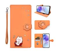 ONETHEFUL Funda para Samsung Galaxy A15 5G Funda Flip Magnética de Cuero PU Antigolpes con Tarjetero Función de Soporte y Protección Libro Carcasa para Samsung A15 5G Naranja