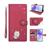 ONETHEFUL Funda para Samsung Galaxy A55 5G Funda Flip Magnética de Cuero PU Antigolpes con Tarjetero Función de Soporte y Protección Libro Carcasa para Samsung A55 Rojo