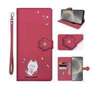 ONETHEFUL Funda para Samsung Galaxy S24 Funda Flip Magnética de Cuero PU Antigolpes con Tarjetero Función de Soporte y Protección Libro Carcasa para Samsung S24 5G Rojo