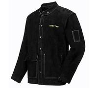 ONETIAN Chaqueta de soldadura de cuero negro; chaqueta de seguridad resistente; resistente al calor y al fuego, Negro, Rojo, X-Large