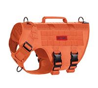 OneTigris Aire Mesh Arnés táctico para Perros Grandes, diseño de Malla, Chaleco de Servicio Transpirable con asa, Chaleco Militar para Perros con Paneles Molle para Caminar (Naranja, XL)