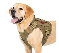OneTigris Arnés para Perros Grandes, Fire Watcher arnés táctico con Asas y Anillo en D, no Tira, Ajustable, arnés de Pecho para Caminar y Entrenar (L, Marrón)