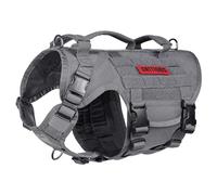 OneTigris Arnés Táctico para Perros X Destroyer - Ajustable, Antitracción, Con 3 Asas, 2 Hebillas de Metal - Seguridad (Gris S)