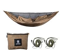 OneTigris KOMPOUND Hamaca de viaje para 1 persona, para exteriores, con mosquitera, embalaje múltiple, 260 x 130 cm (marrón koyote)