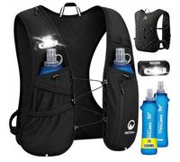 ONETOALL Chaleco Running Hombre Mujer con 2× Soft Flask 500ml y Luz LED Recargable, Chaleco Hidratacion Trail Running, Running Vest Ultraligero, Mochila Hidratacion para Correr Senderismo Montaña Bici