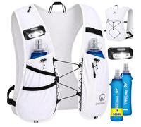 ONETOALL Chaleco Running Hombre Mujer con 2× Soft Flask 500ml y Luz LED Recargable, Chaleco Hidratacion Trail Running, Running Vest Ultraligero, Mochila Hidratacion para Correr Senderismo Montaña Bici