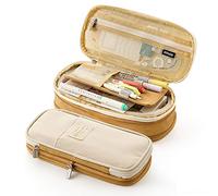 OneTreeTime Estuche expandible para lápices, estuche de gran capacidad, estuche para bolígrafos, organizador de papelería escolar, bolsa de cosméticos para niñas, niños, estudiantes, adultos, azul