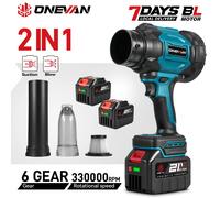 ONEVAN 3500W 350M/S Soplador eléctrico sin escobillas, herramienta eléctrica inalámbrica para soplado de hojas, nieve y aspiración de polvo, compatible con batería Makita de 18V 2 x 15 cell Battery