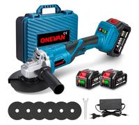 ONEVAN 5025 - Amoladora angular con batería, sin escobillas, 125 mm, cabezal giratorio de 180°, 3 niveles de velocidad, 0-18000 rpm, indicador de batería LED, 2 baterías de 4,0 Ah y cargador