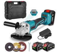 ONEVAN amoladora bateria, 125 mm amoladora angular inalámbrica con 2 baterías de 4000 mAh, 3 velocidades control, pantalla digital, sin escobillas rebarbadora radial batería con discos de corte
