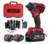 ONEVAN Atornillador de impacto con batería con 6 llaves de impacto, 500 Nm 4820, motor sin escobillas de 1/2 pulgadas, atornillador de impacto eléctrico, cambio de neumáticos (2 baterías de 3,0 Ah)