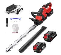 ONEVAN Cortasetos con batería con cabezal giratorio de 180°, hoja SK5 de 52 cm, corte de ramas de 16 mm, cortasetos eléctrico grande, con baterías de 2 x 3,0 Ah, gafas de protección y guantes