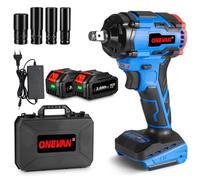 ONEVAN Destornillador eléctrico con 4 boquillas de impacto, motor sin escobillas 400/450 Nm Llave de impacto inalámbrica de 1/2 pulgada Llave de impacto rotativa eléctrica Cambio de neumático, con 2