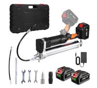 ONEVAN engrasadora bateria, 10.000 PSI Pistola engrasadora eléctrica con 2 baterías de 3000 mAh, Mango Giratorio de 90°, Bomba de engrase con Manguera y Tubo rígido para Equipos mecánicos