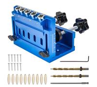 ONEVAN guia taladro, 15° plantilla para taladrar agujeros en ángulo, ajustable plantilla para agujeros de bolsillo con 5 bolsillo, pocket hole jig incluye broca, 10 tornillos autorroscantes y tapones