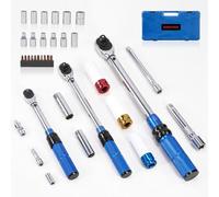 ONEVAN Juego de llave dinamometrica, 1/4" (5-25 Nm), 3/8" (10-60 Nm) y 1/2" (40-220 Nm), ±3% alta precisión, bicicleta moto coche chave dinamométrica set incluye enchufe, bujías, puntas y extensión