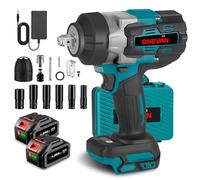 ONEVAN pistola de impacto bateria 1700N.m, 1/2" llave de impacto electrica con 2 baterías de 4000mAh y cargador rápido, sin escobillas, chave de impacto con 6 vasos, para proyectos pesados